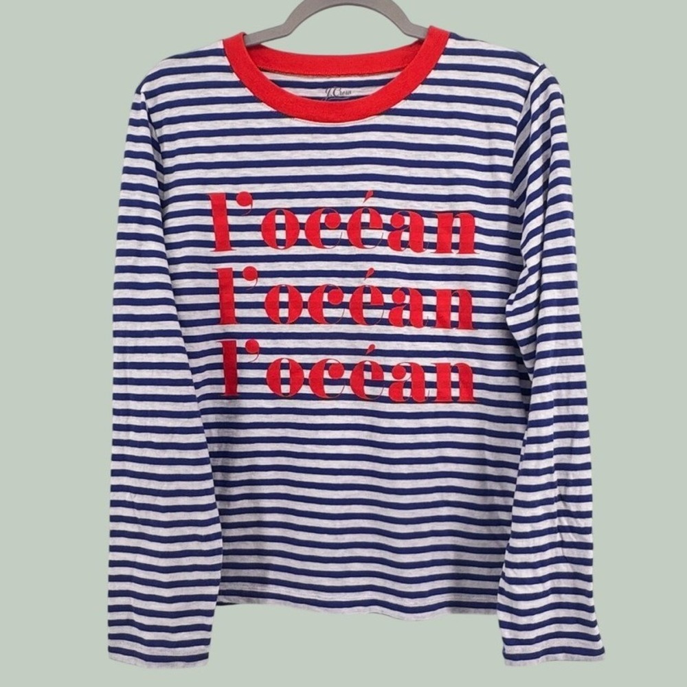 J.Crew‎ Re-Imagined L'ocean Striped Long Sleeve T-Shirt Blue White Red Large